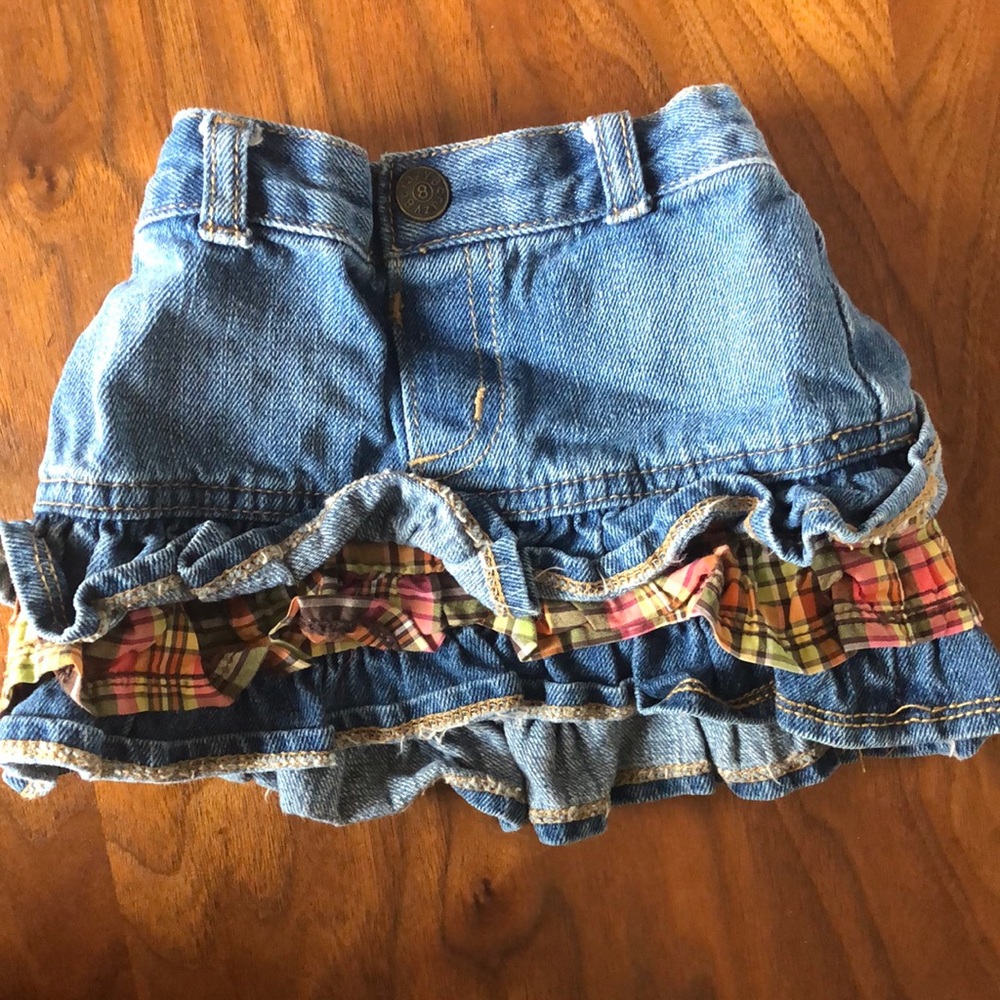 Infant denim and plaid ruffle skirt